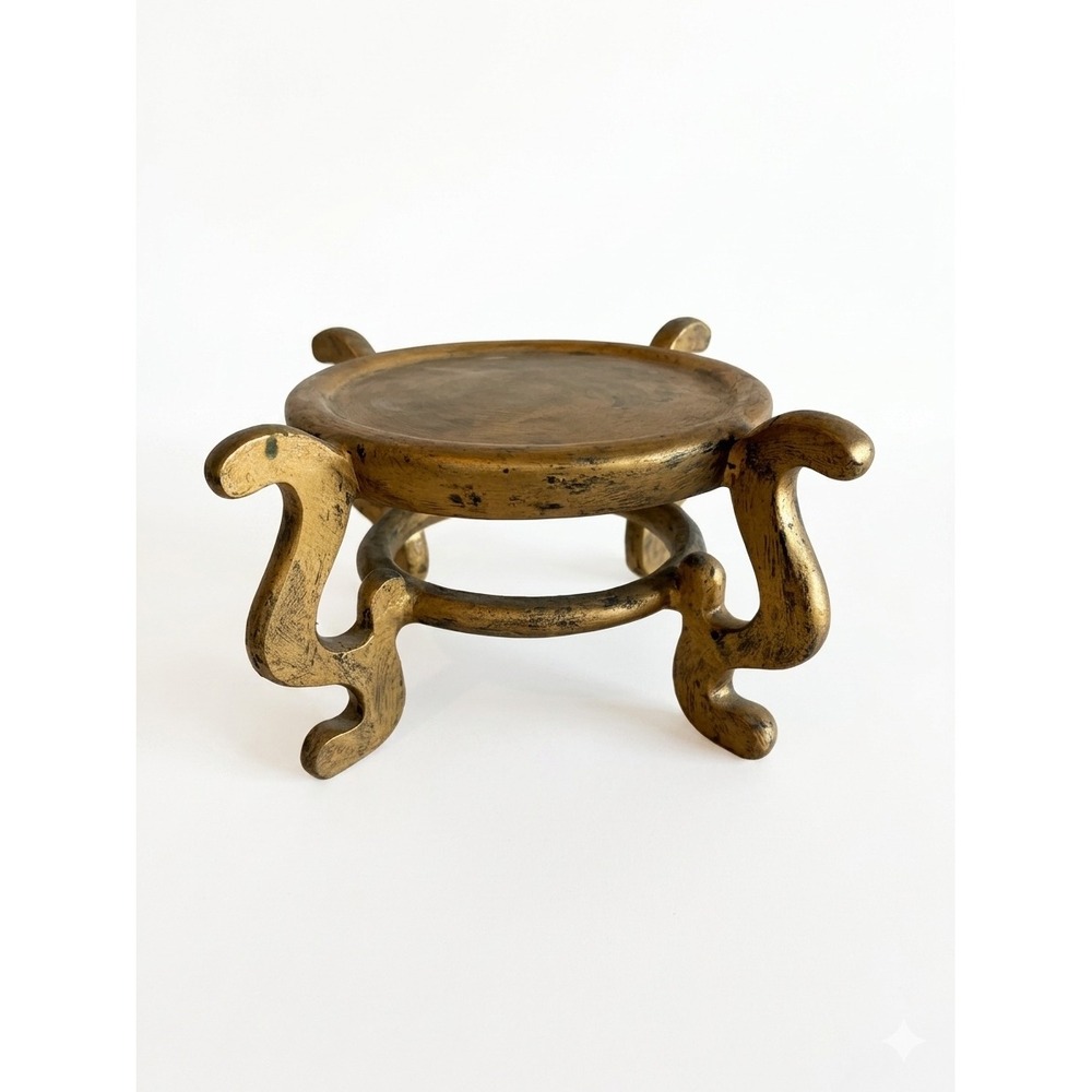 JCPenney Antique Gold Scroll Candle Pedestal Stand Distressed 6 Inch Platform
